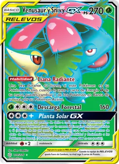 Carta Venusaur y Snivy GX de la expansión Eclipse Cósmico, número 210/236