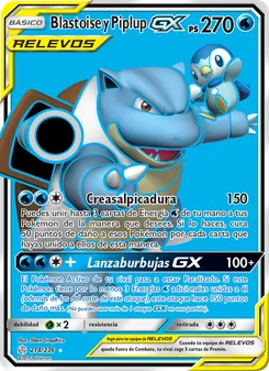 Carta Blastoise y Piplup GX de la expansión Eclipse Cósmico, número 214/236