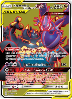 Carta Naganadel y Guzzlord GX de la expansión Eclipse Cósmico, número 223/236