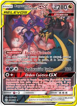 Carta Naganadel y Guzzlord GX de la expansión Eclipse Cósmico, número 224/236
