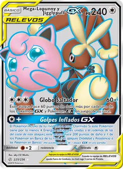 Carta Mega-Lopunny y Jigglypuff GX de la expansión Eclipse Cósmico, número 225/236