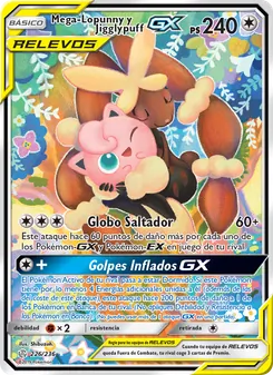 Carta Mega-Lopunny y Jigglypuff GX de la expansión Eclipse Cósmico, número 226/236