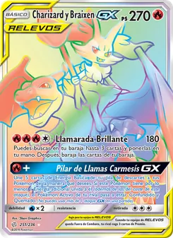 Carta Charizard y Braixen GX de la expansión Eclipse Cósmico, número 251/236