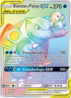 Carta Blastoise y Piplup GX de la expansión Eclipse Cósmico, número 253/236