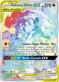 Carta Reshiram y Zekrom GX de la expansión Eclipse Cósmico, número 259/236