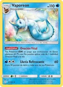 Carta Vaporeon de la expansión Eclipse Cósmico, número 42/236