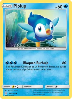 Carta Piplup de la expansión Eclipse Cósmico, número 54/236