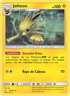 Carta Jolteon de la expansión Eclipse Cósmico, número 70/236