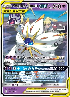 Carta Solgaleo y Lunala GX de la expansión Eclipse Cósmico, número 75/236