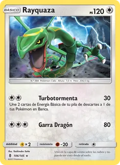 Carta Rayquaza de la expansión Albor de Guadianes, número 106/145