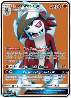 Carta Lycanroc GX de la expansión Albor de Guadianes, número 138/145