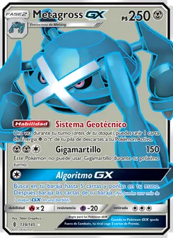 Carta Metagross GX de la expansión Albor de Guadianes, número 139/145