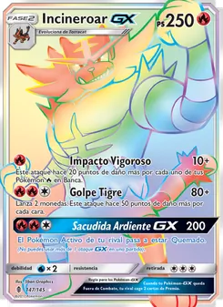 Carta Incineroar GX de la expansión Albor de Guadianes, número 147/145