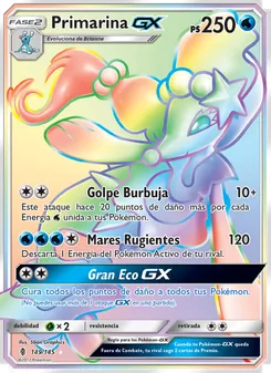 Carta Primarina GX de la expansión Albor de Guadianes, número 149/145