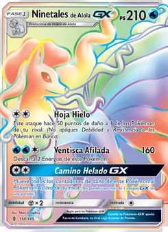 Carta Ninetales de Alola GX de la expansión Albor de Guadianes, número 150/145
