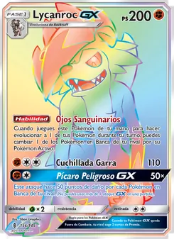 Carta Lycanroc GX de la expansión Albor de Guadianes, número 156/145