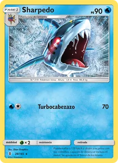 Carta Sharpedo de la expansión Albor de Guadianes, número 28/145