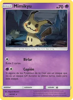 Carta Mimikyu de la expansión Albor de Guadianes, número 58/145