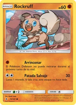 Carta Rockruff de la expansión Albor de Guadianes, número 73/145