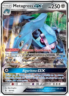 Carta Metagross GX de la expansión Albor de Guadianes, número 85/145