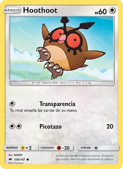 Carta Hoothoot de la expansión Sombras Ardientes, número 106/147