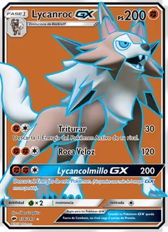 Carta Lycanroc GX de la expansión Sombras Ardientes, número 136/147