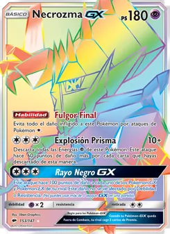 Carta Necrozma GX de la expansión Sombras Ardientes, número 153/147