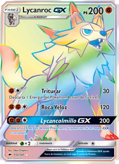 Carta Lycanroc GX de la expansión Sombras Ardientes, número 155/147