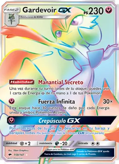 Carta Gardevoir GX de la expansión Sombras Ardientes, número 159/147