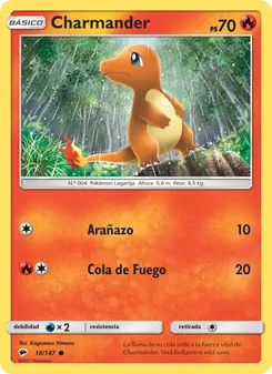 Carta Charmander de la expansión Sombras Ardientes, número 18/147