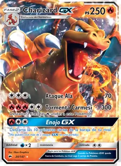 Carta Charizard GX de la expansión Sombras Ardientes, número 20/147