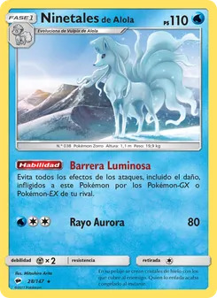 Carta Ninetales de Alola de la expansión Sombras Ardientes, número 28/147