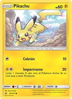 Carta Pikachu de la expansión Sombras Ardientes, número 40/147