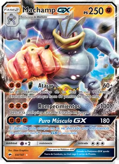 Carta Machamp GX de la expansión Sombras Ardientes, número 64/147