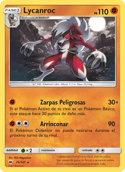 Carta Lycanroc de la expansión Sombras Ardientes, número 75/147