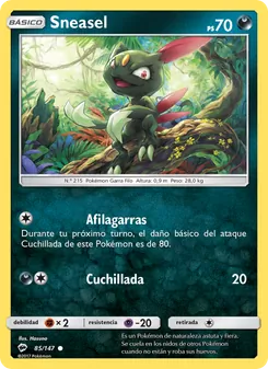 Carta Sneasel de la expansión Sombras Ardientes, número 85/147
