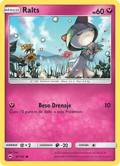 Carta Ralts de la expansión Sombras Ardientes, número 91/147