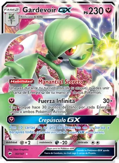 Carta Gardevoir GX de la expansión Sombras Ardientes, número 93/147