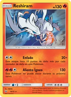 Carta Reshiram de la expansión Leyendas Luminosas, número 14/73
