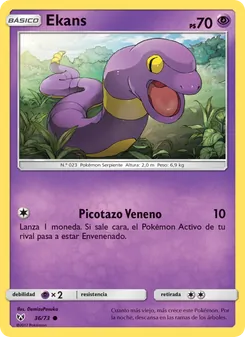 Carta Ekans de la expansión Leyendas Luminosas, número 36/73