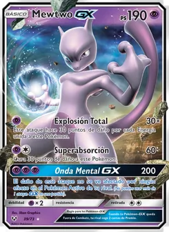 Carta Mewtwo GX de la expansión Leyendas Luminosas, número 39/73