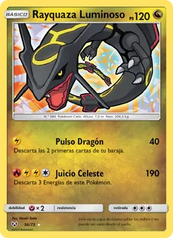 Carta Rayquaza Luminoso de la expansión Leyendas Luminosas, número 56/73