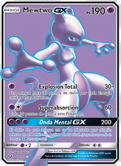 Carta Mewtwo GX de la expansión Leyendas Luminosas, número 72/73