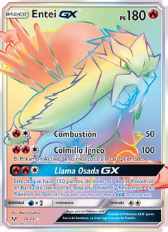 Carta Entei GX de la expansión Leyendas Luminosas, número 74/73