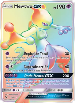 Carta Mewtwo GX de la expansión Leyendas Luminosas, número 76/73