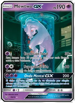 Carta Mewtwo GX de la expansión Leyendas Luminosas, número 78/73
