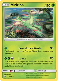 Carta Virizion de la expansión Leyendas Luminosas, número 8/73