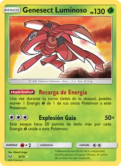 Carta Genesect Luminoso de la expansión Leyendas Luminosas, número 9/73