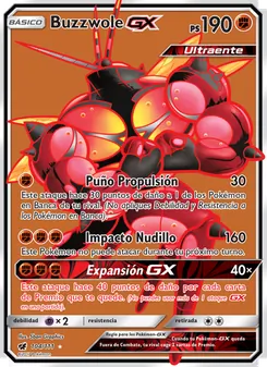 Carta Buzzwole GX de la expansión Invasión Carmesí, número 104/111