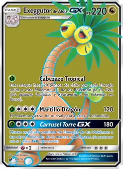 Carta Exeggutor de Alola GX de la expansión Invasión Carmesí, número 107/111
